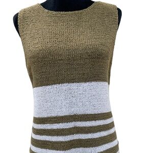 August Silk Knits Women Olive and White Stripe Knit Sleeveless Tank Size M